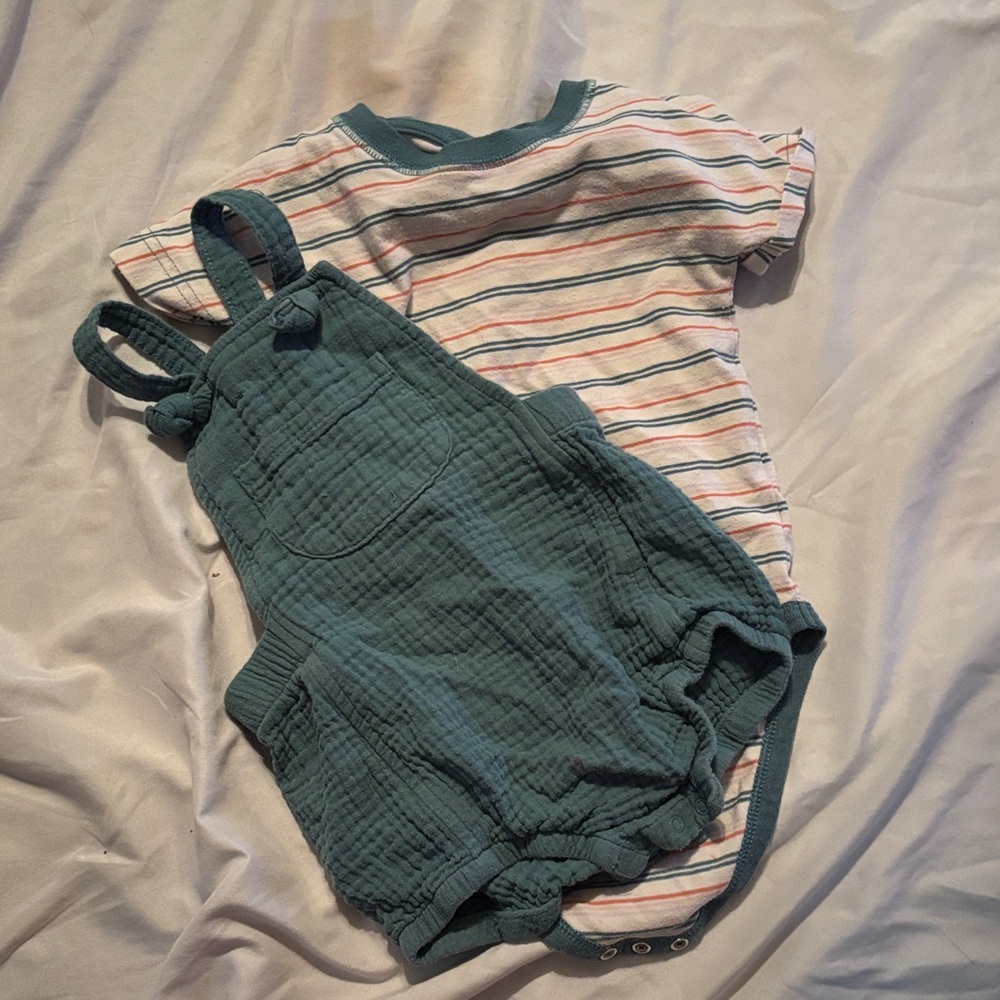 Cat & Jack Striped Bodysuit with Teal Overalls